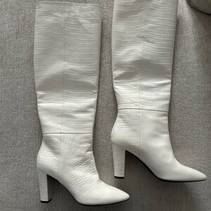 Longchamp Elegant White Knee-High Leather Women's Boots